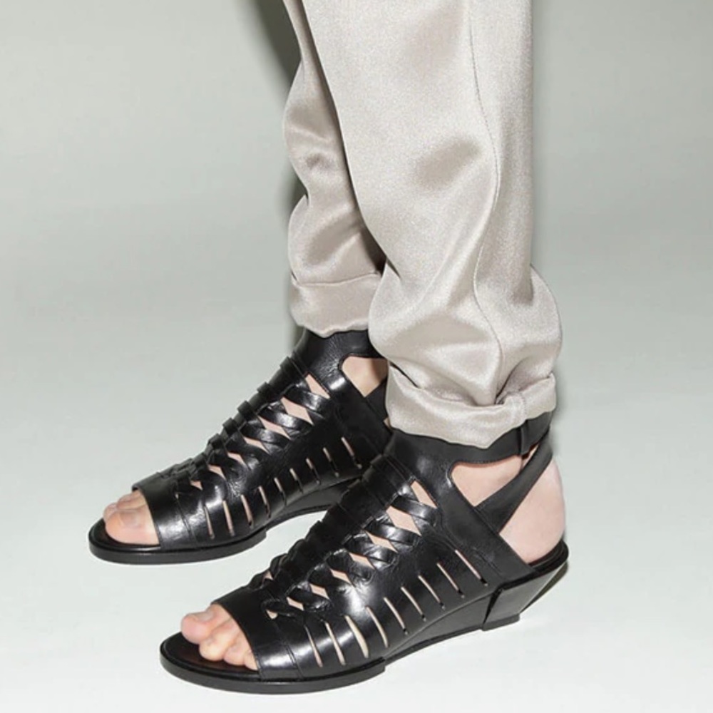 ALEXANDER WANG • Black Nika Wedge Leather Sandal
